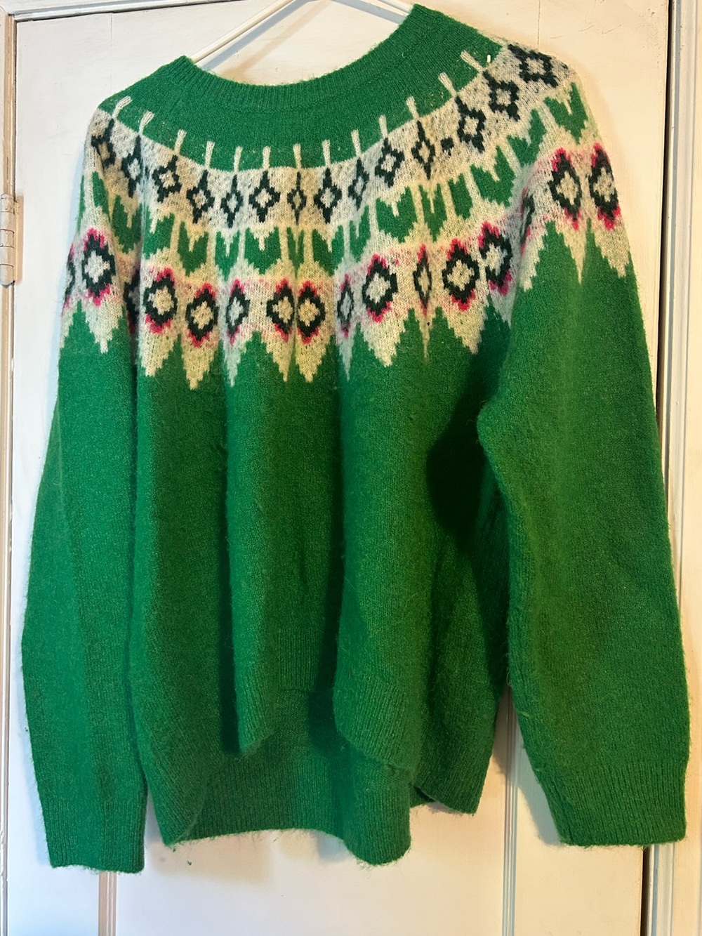 Sundry Green Fair Isle Crewneck Sweater